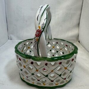"RC & Cal Juncal-Porto De Mos Hand Painted Floral Decorated Basket Portugal".